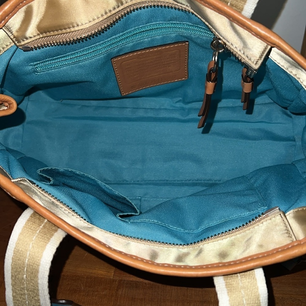 Coach Hampton Gold Blue Leather Small Tote Bag F11992 - Picture 8 of 10